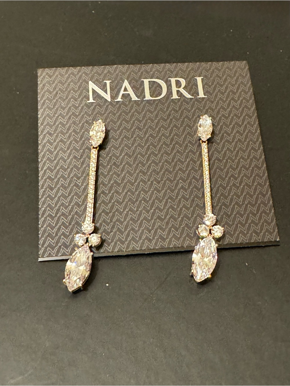 NWT NADRI Cassi CZ Marquis Round Linear Drop Earrings